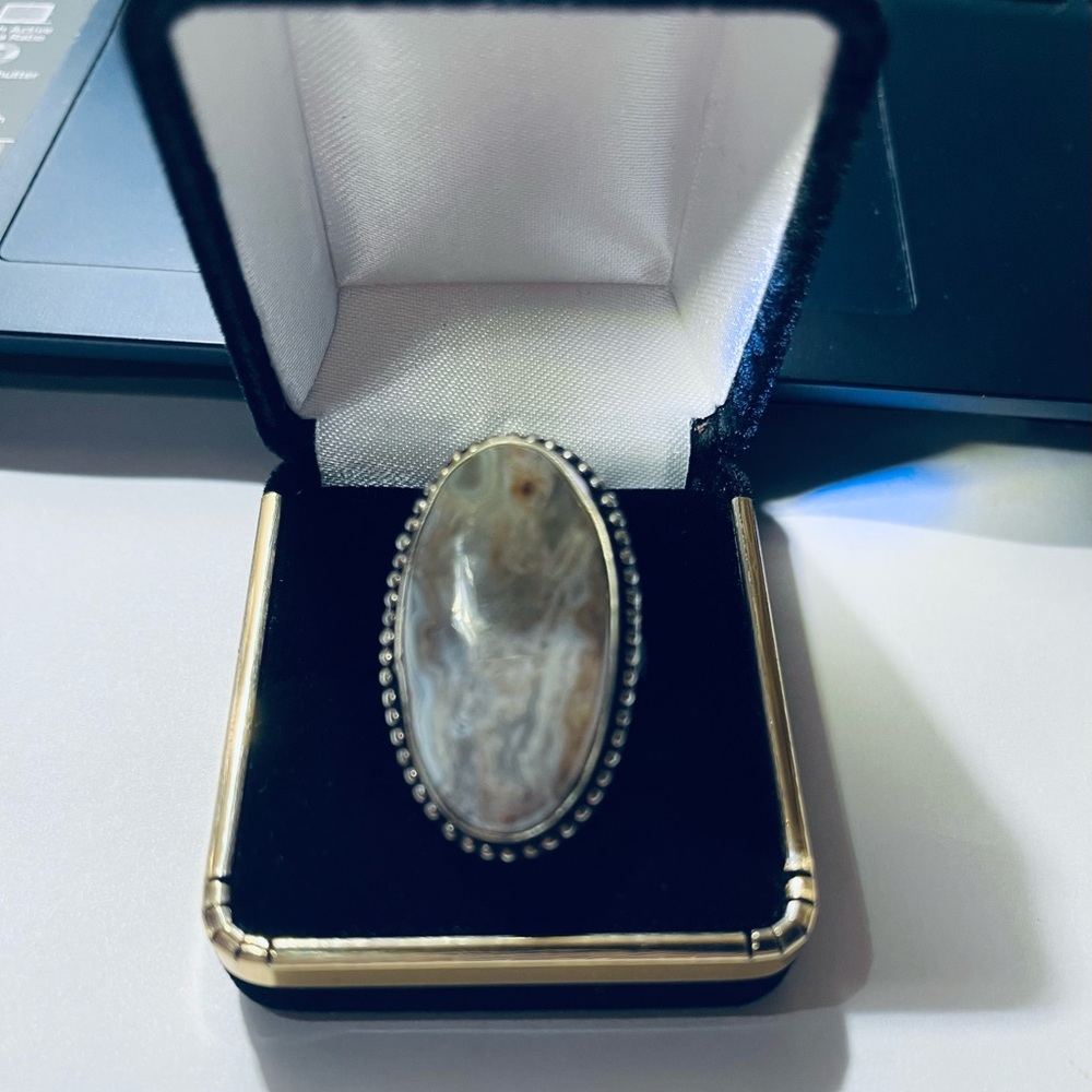 925 Solid Elegant Silver And Gray Stone Ring - image 1